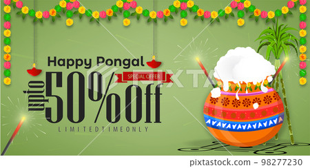 50% off sale Happy Pongal festival poster or banner background. Happy Pongal Offer Sale Design. 98277230