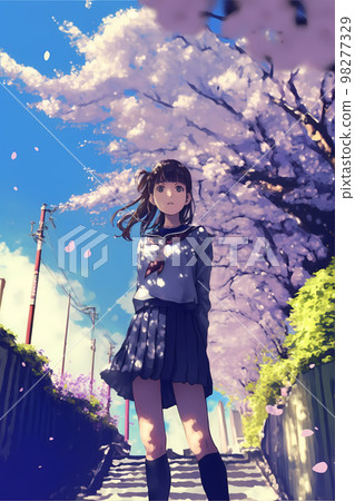 Female student, cherry blossom season, graduation ceremony, entrance season "AI-generated image" 98277329