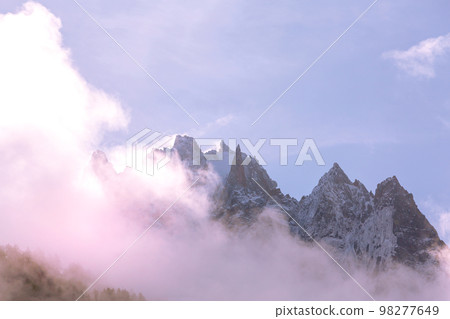 Colorful evening French Alps mountains, France 98277649