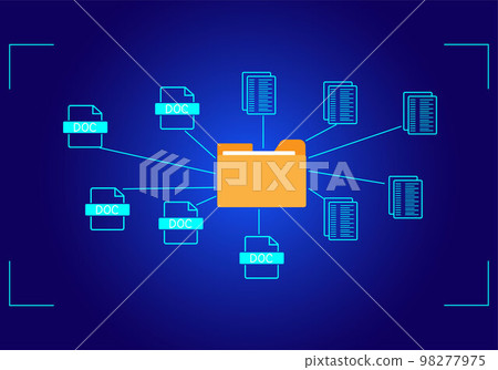 Concept : Document management system , folder and document icon software, searching and managing files online document database, for efficient archiving 98277975