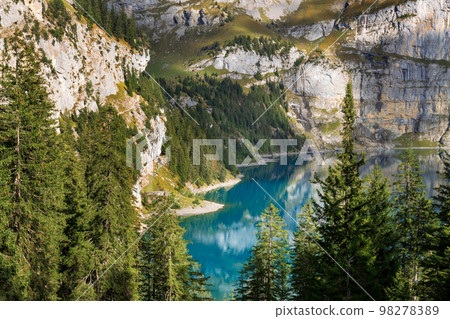 Summer Oeschinensee lake and Alps Switzerland Summer Oeschinensee lake and Alps Switzerland 98278389