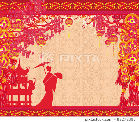 Abstract decorative frame with Asian girl 98278393