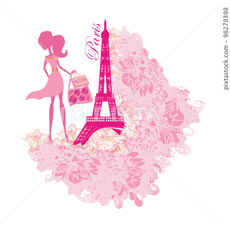 Women Shopping in Paris - decorative floral banner Women Shopping in Paris - decorative floral banner 98278398