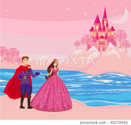 The princess and the prince on a beautiful beach during sunset 98278402