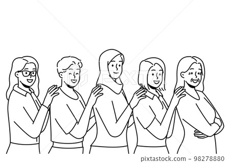 Smiling interracial women stand together  98278880