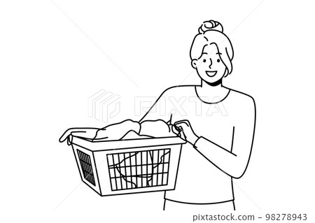 Smiling woman with basket of laundry 98278943