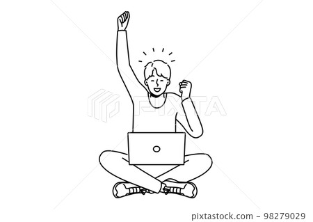 Excited man triumph with good online news 98279029