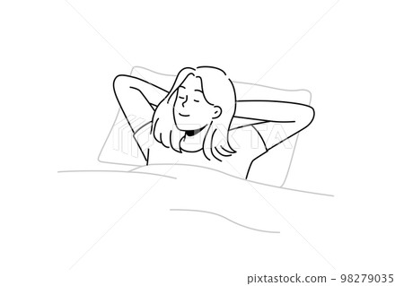 Happy woman lying in bed sleeping Happy woman lying in bed sleeping 98279035