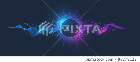 Music poster for electronic festival with dotted lines and waves. Party flyer cover design concept. Distorted music wave equalizer. Abstract amplitude of sound. Vector Illustration Music poster for electronic festival with dotted lines and waves. Party flyer cover design concept. Distorted music wave equalizer. Abstract amplitude of sound. Vector Illustration 98279122