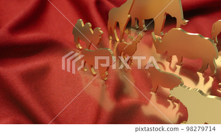 The animal wood plate on red silk background 3d rendering 98279714