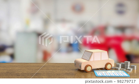 The toy wood car and blue calculator on wood table 3d rendering The toy wood car and blue calculator on wood table 3d rendering 98279717