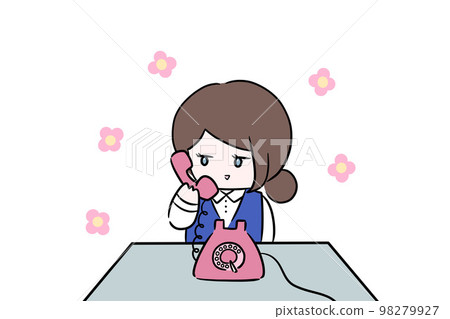 一個微笑著接電話的女人，接待員，職員，制服，插圖 98279927