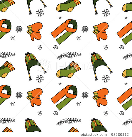 vector flat seamless pattern of winter clothes vector flat seamless pattern of winter clothes 98280312