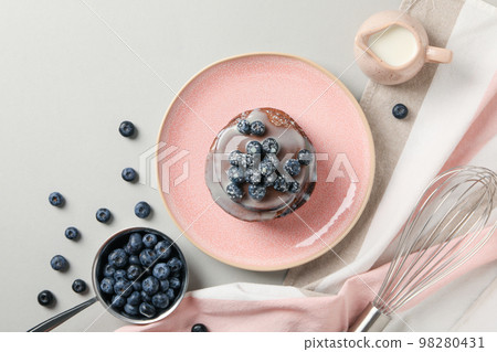Concept of sweet food, chocolate pancakes, top view Concept of sweet food, chocolate pancakes, top view 98280431