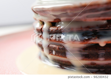 Concept of sweet food, chocolate pancakes, space for text 98280432