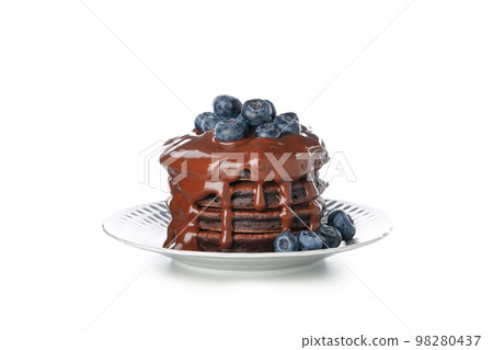 Concept of sweet food, chocolate pancakes, isolated on white background 98280437