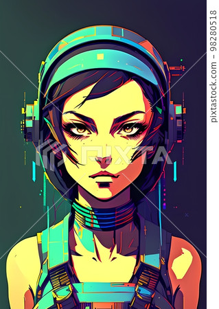 portrait of a anime girl cyberpunk Stock Illustration