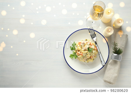 Concept of New year food, Olivier salad, space for text Concept of New year food, Olivier salad, space for text 98280620