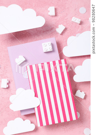 Concept of baby book or books for children, top view Concept of baby book or books for children, top view 98280647