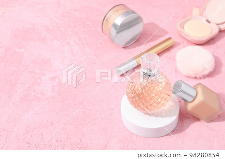 Concept of female accessories, different cosmetics, space for text Concept of female accessories, different cosmetics, space for text 98280854