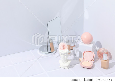 Concept of female accessories, different cosmetics, space for text Concept of female accessories, different cosmetics, space for text 98280863