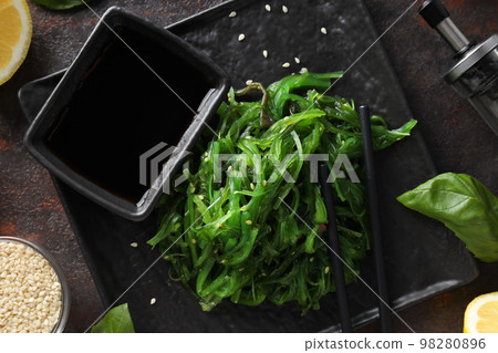 Concept of Japanese cuisine, Chuka salad, top view Concept of Japanese cuisine, Chuka salad, top view 98280896