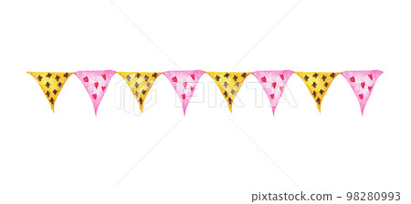 Festive garlands of colored flags. Watercolor illustration. Festive garlands of colored flags. Watercolor illustration. 98280993