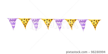Festive garlands of colored flags. Watercolor illustration. Festive garlands of colored flags. Watercolor illustration. 98280994