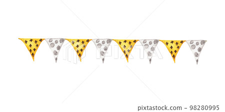 Festive garlands of colored flags. Watercolor illustration. Festive garlands of colored flags. Watercolor illustration. 98280995