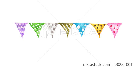 Festive garlands of colored flags. Watercolor illustration. Festive garlands of colored flags. Watercolor illustration. 98281001
