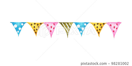 Festive garlands of colored flags. Watercolor illustration. Festive garlands of colored flags. Watercolor illustration. 98281002