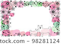 Scandinavian style cherry blossoms and cute hand-drawn frame of Shiba Inu 98281124