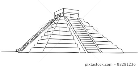 Continuous one line drawing of Chichen Itza. Vector illustration Continuous one line drawing of Chichen Itza. Vector illustration 98281236