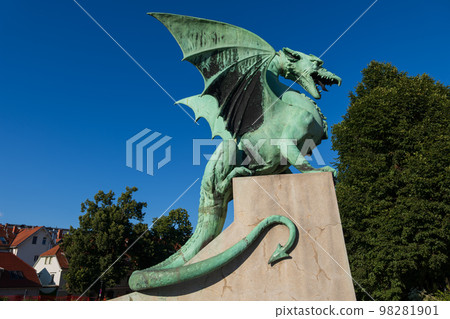 Dragon Statue On Dragon Bridge In Ljubljana 98281901
