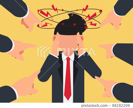 Blame business people, pressure of society. Many fingers pointing at a businessman 98282209