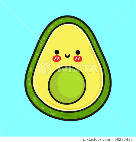 Cute funny avocado. Vector hand drawn cartoon kawaii character illustration icon. Isolated on blue background. Avocado character concept 98283453