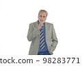 man with a beard and a suit thinking on a white background 98283771