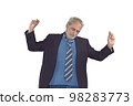 mature man in a suit with beard dancing on a white background 98283773