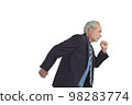 mature man in a suit dancing and run on a white background 98283774