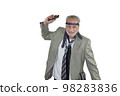 man in a suit and many ties on a white background throwing the mobile angry 98283836