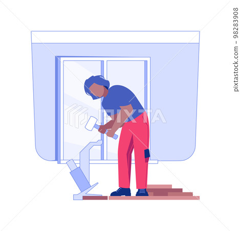 Laying hardwood floors isolated concept vector illustration. 98283908