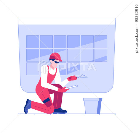 Laying tiles isolated concept vector illustration. Laying tiles isolated concept vector illustration. 98283916