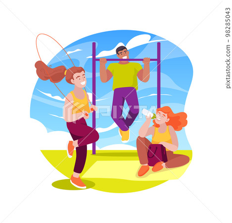 Outdoor workout isolated cartoon vector illustration. Outdoor workout isolated cartoon vector illustration. 98285043