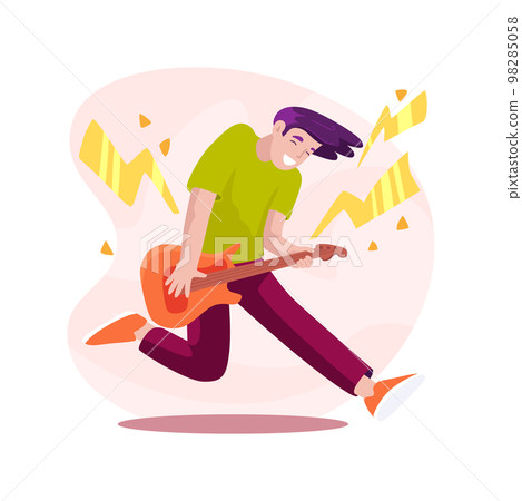 Playing electric guitar isolated cartoon vector illustration. Playing electric guitar isolated cartoon vector illustration. 98285058