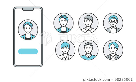 [圓形背景] 智能手機和辦公室休閒男性頭像 98285061