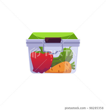 Glass or plastic food container with fresh vegetables inside, flat vector illustration isolated on white background. 98285358