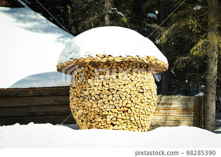 A pile of firewood in the form of a mushroom outdoor 98285390