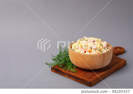 Concept of New year food, Olivier salad, space for text Concept of New year food, Olivier salad, space for text 98285437