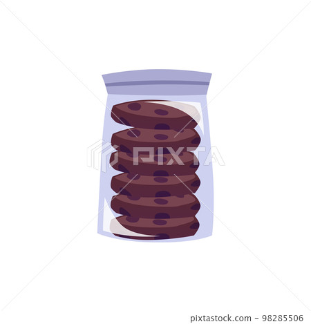 Chocolate cookies packed in zip pack flat vector illustration isolated. 98285506