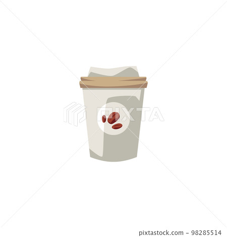 Paper to-go mug for coffee drink, flat vector illustration isolated on white background. Paper to-go mug for coffee drink, flat vector illustration isolated on white background. 98285514